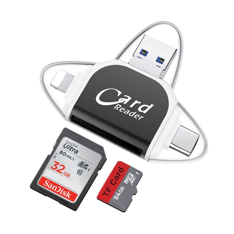 4-in-1 Multi Card Reader | USB-C & Lightning | TF & SD Card | Plug & Play