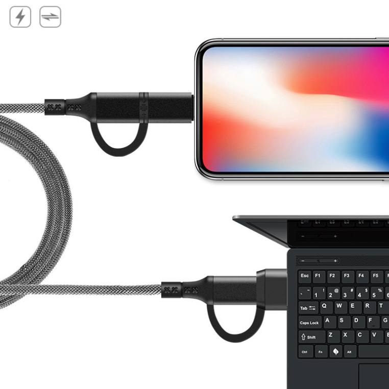 4-in-1 Braided Fast Charging Cable | PD 60W | USB-C & Lightning
