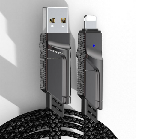 4-in-1 Zinc Alloy Braided Charging Cable | Dual USB-C | PD Fast Charge