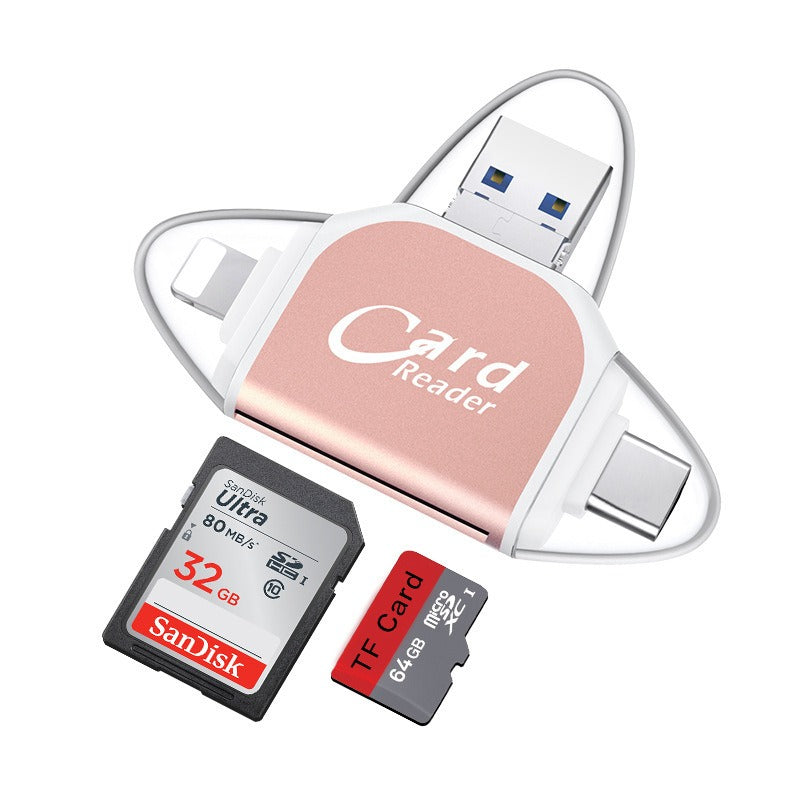 4-in-1 Multi Card Reader | USB-C & Lightning | TF & SD Card | Plug & Play